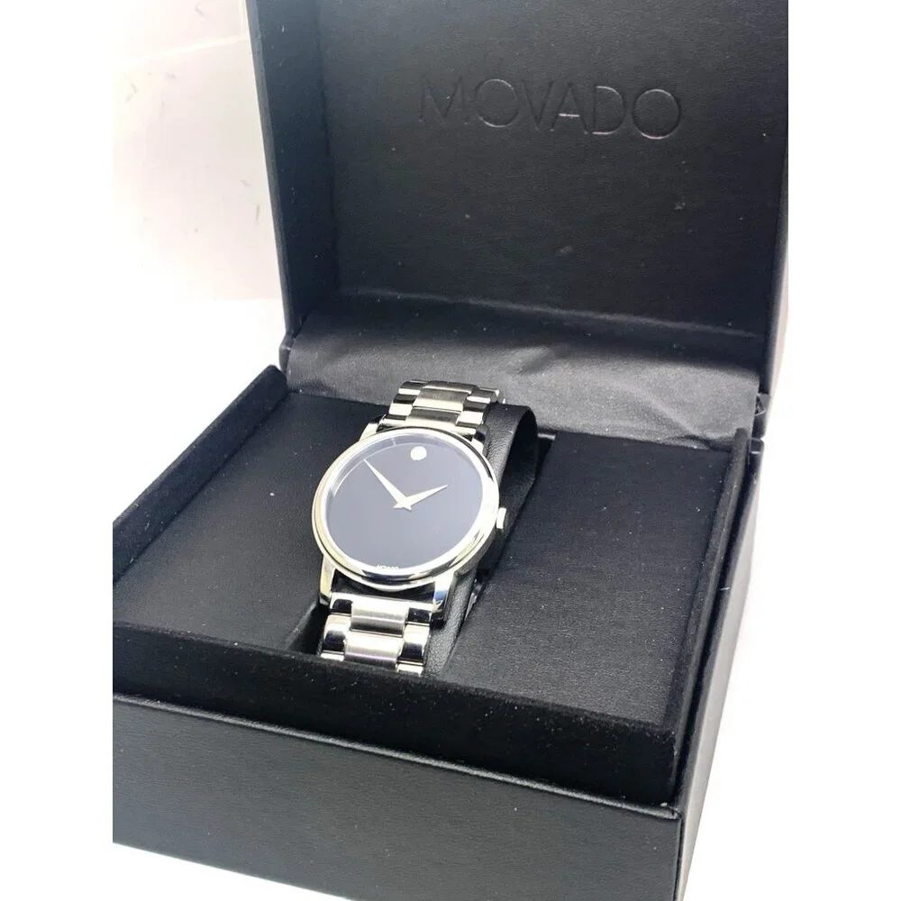 Movado Men's Watch 2100014 Museum Black Dial Swiss Quartz Silver Steel 38mm